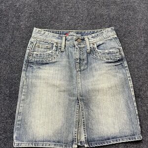 Maurices Premium Denim Skirt Womens 3/4 Blue Jean Knee Length Front Slit Casual